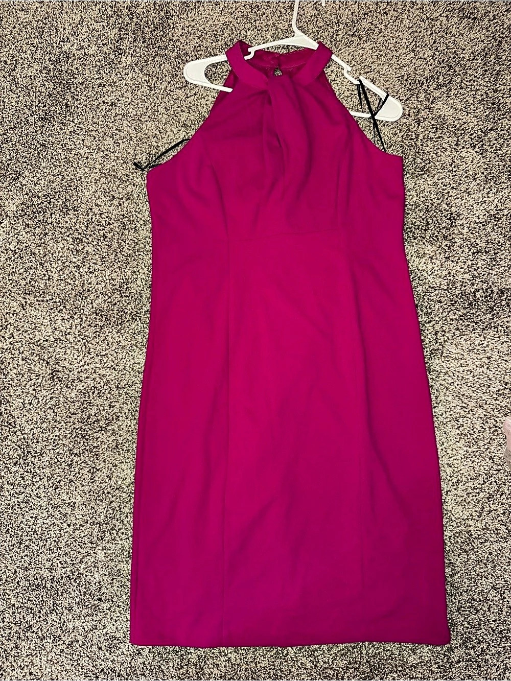 Julia Jordan Knot-Neck Tulip-Hem Midi Dress Pink Size 14